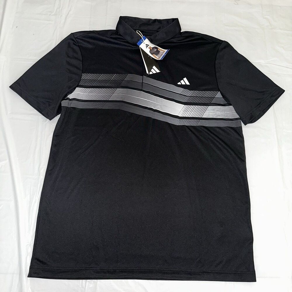 Adidas Men's Core Chest Stripe Polo Shirt in black Size L